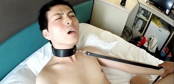  Asian twink on a leash